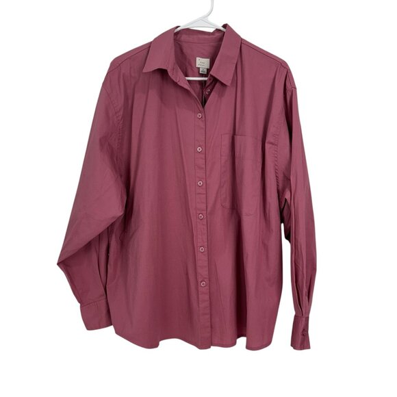 A New Day Womens Long-Sleeve Button-Down Shirt Size L Cotton Blend Rose Pink - Picture 9 of 10
